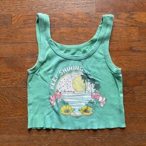 Billabong Green Graphic Crop Tank Top - "Keep Shining"